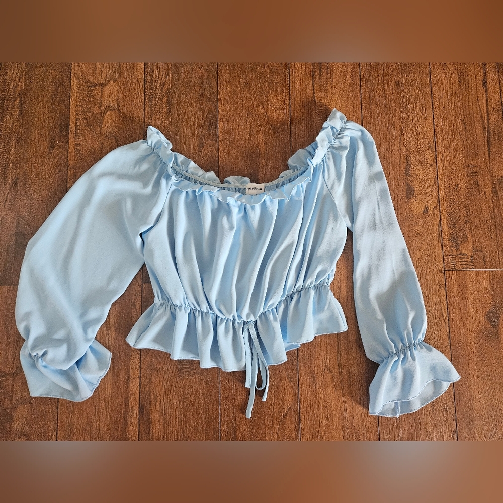 Superdown Sky Blue Ruffled Blouse